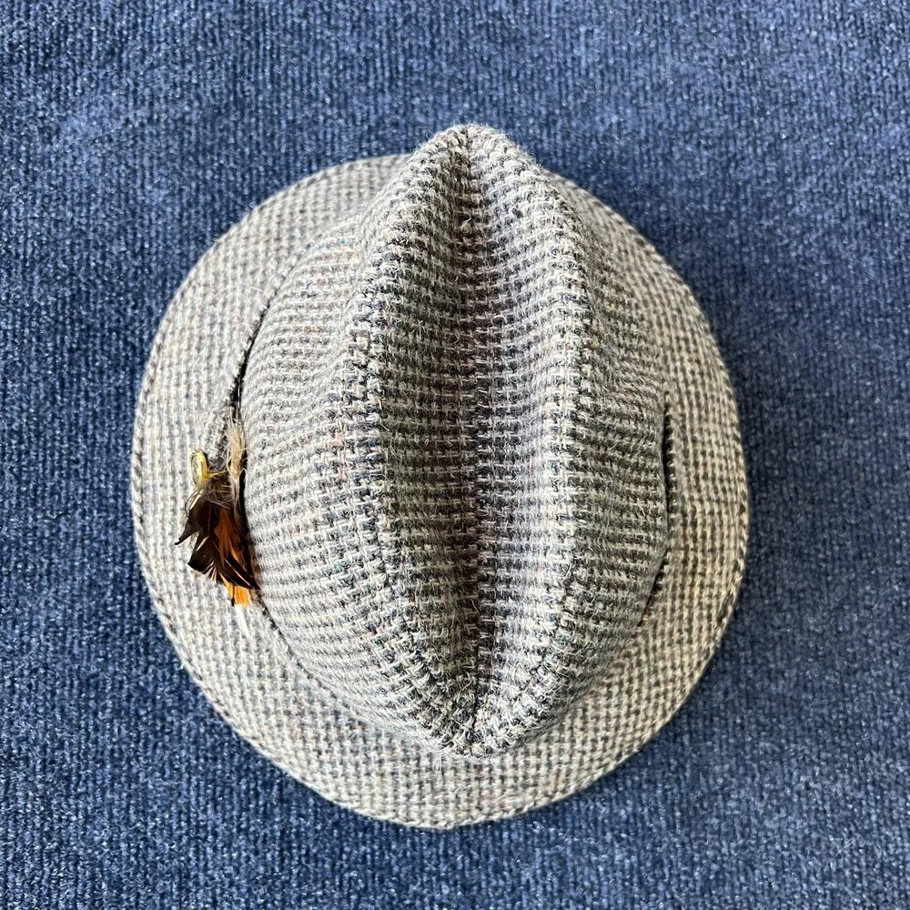 Pendleton Hat Fedora Fitted Mens 7 3/8 Gray Brown Tweed Wool Feather‎ Trilby